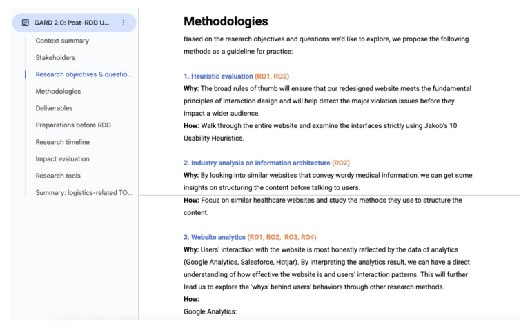 GARD UX Research Plan Methods