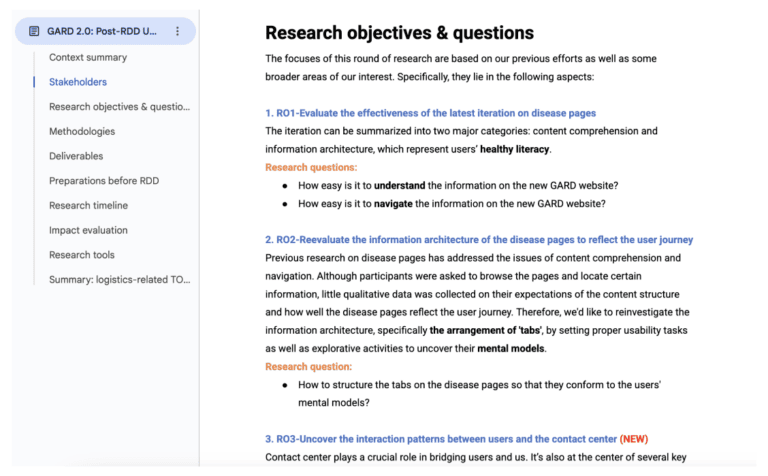 GARD UX Research Plan Objectives